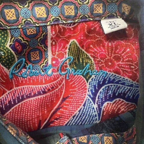 Robert Graham Dragon Embroidered Green & Blue Plaid Button Up Mens XL Shirt - Picture 5 of 11